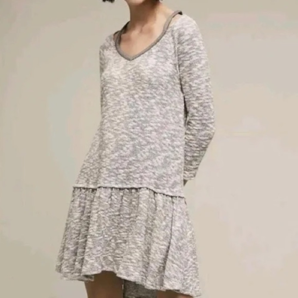 Saturday Sunday Anthropologie Textured Anika Blue Gray Babydoll Drop Waist Dress